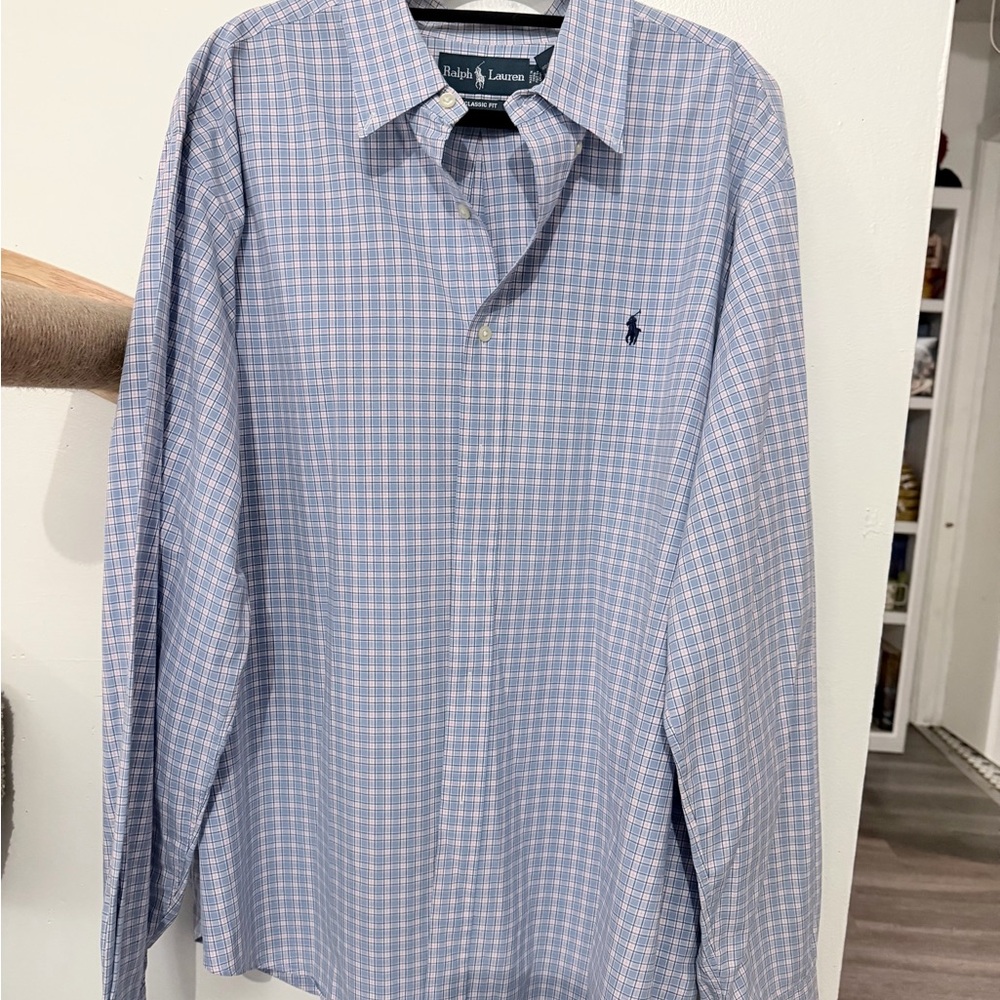 Ralph Lauren Men's Light Blue Plaid Shirt